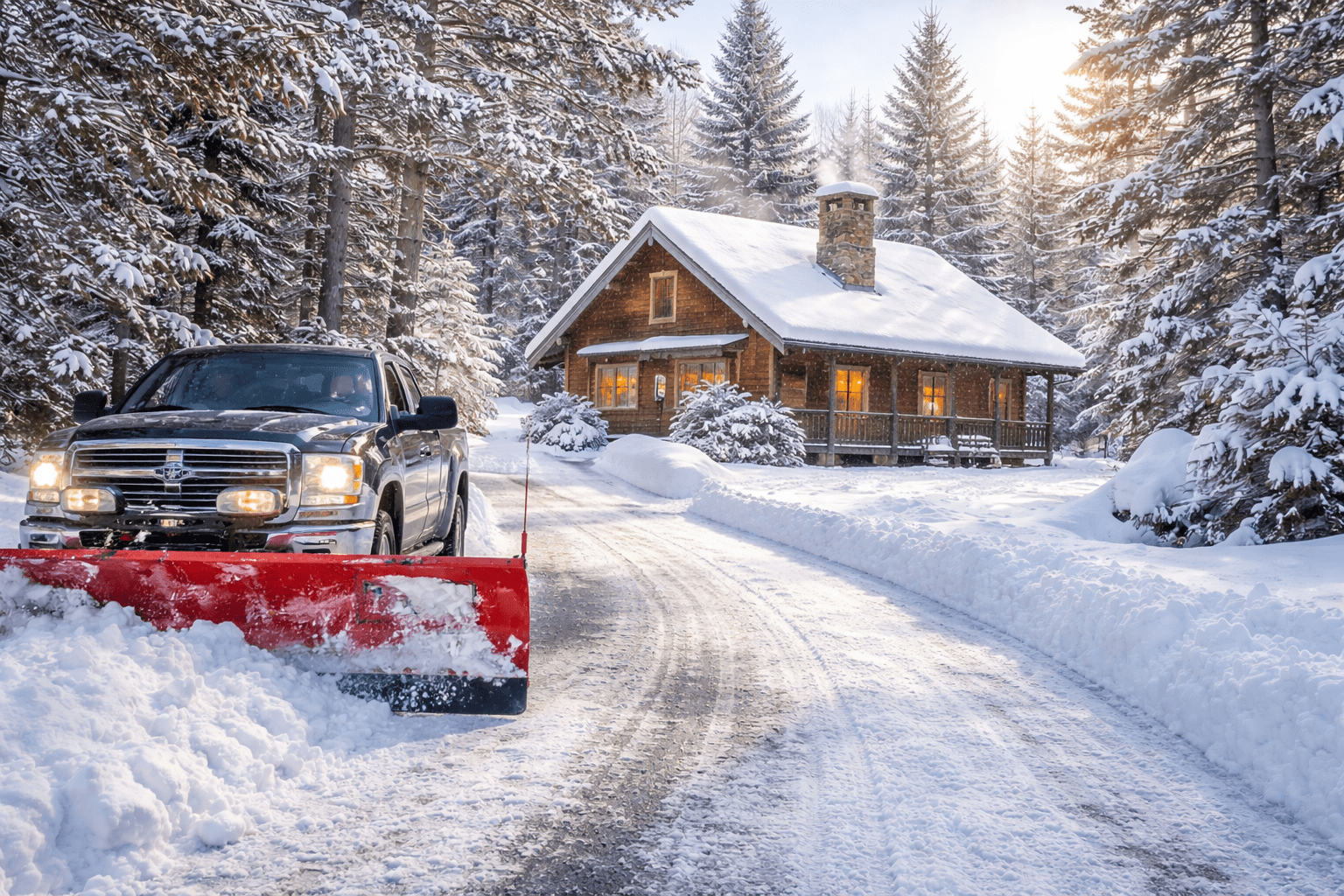 Winter property check with snow removal at a cottage during extreme cold in Haliburton Ontario